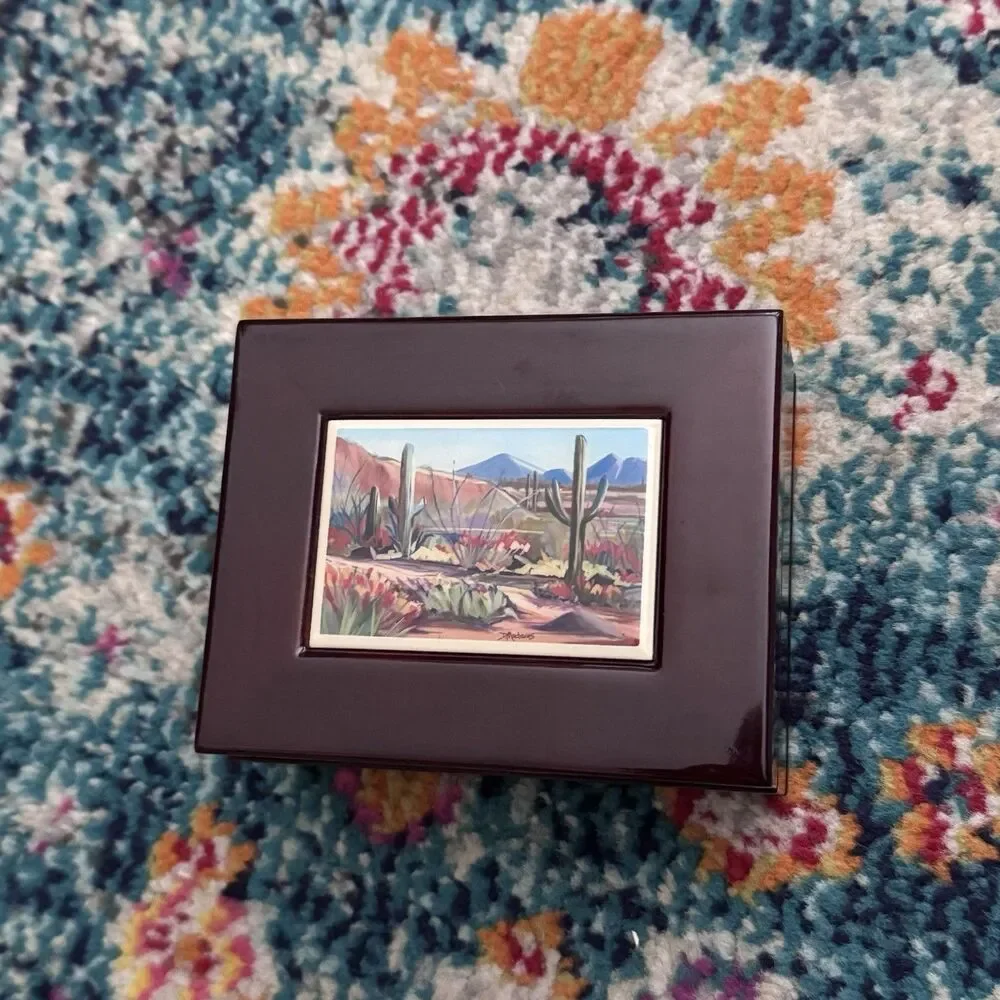 D.Maderas Wooden Trinket Jewelry Box Southwest‎ Landscape Cactus